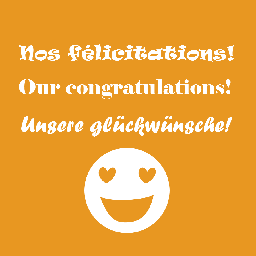 Gratulacje w trzech językach: Nos felicitations, Our congratulations, Unsere gluckwunsche