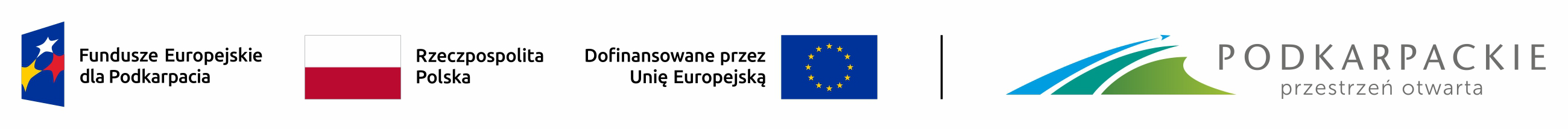 Logotypy Fundusze Europejskich, Rzeczypospolitej Polskiej i Województwa Podkarpackiego