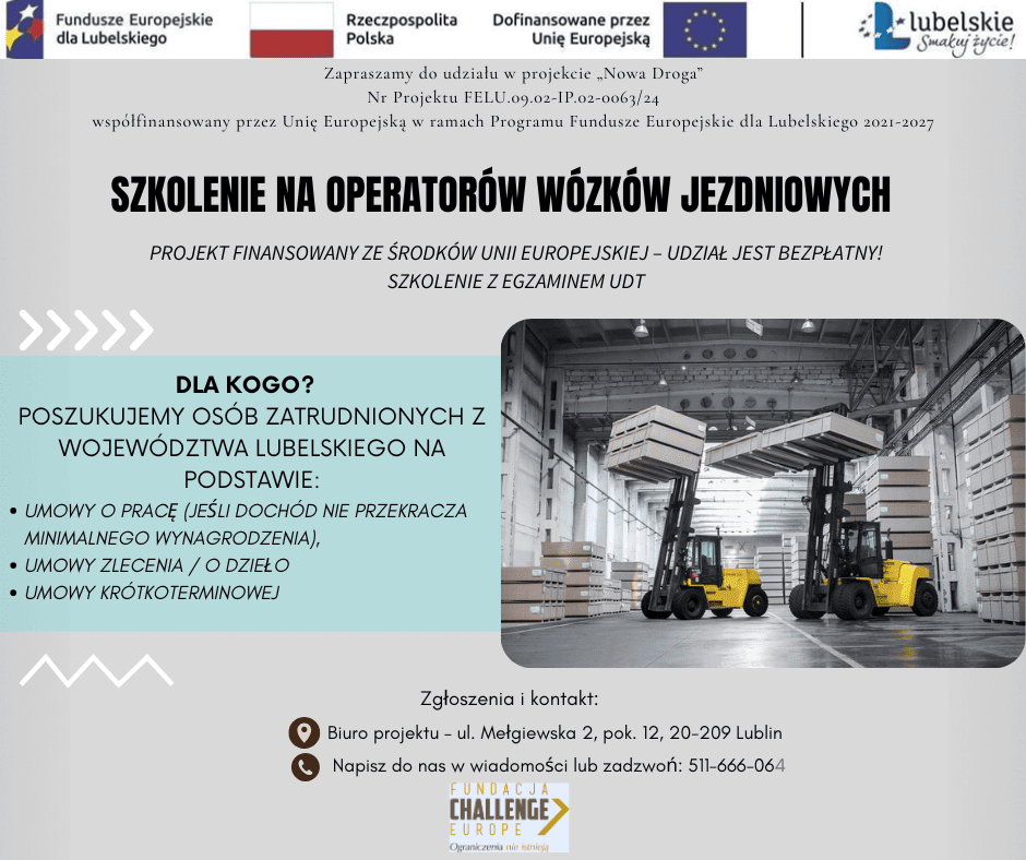 Plakat projektu - szkolenie operator wózków jezdniowych