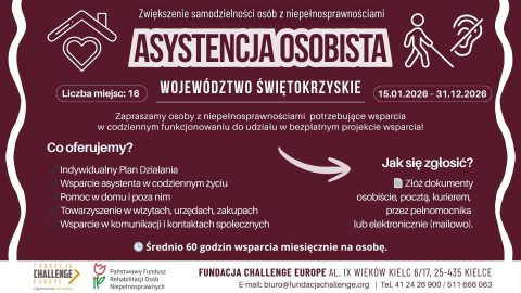 Plakat projektu Asystencja osobista - zwiększenie samodzielności OzN. Kliknij aby powiększyć.
